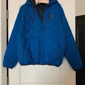 Gently Loved Men’s Patagonia Diamond Quilted Bomber Hoody. Endless Blue. Medium.